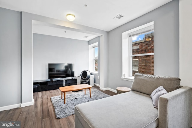 living room with hardwood / wood-style floors and plenty of natural light