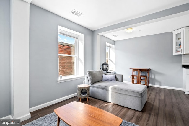 sitting room featuring dark wood-type flooring