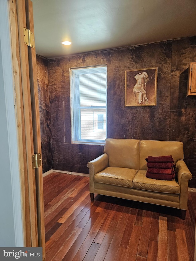 living area with dark hardwood / wood-style flooring