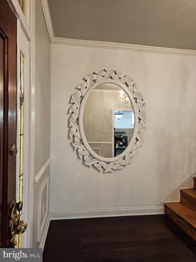 room details featuring hardwood / wood-style flooring and ornamental molding