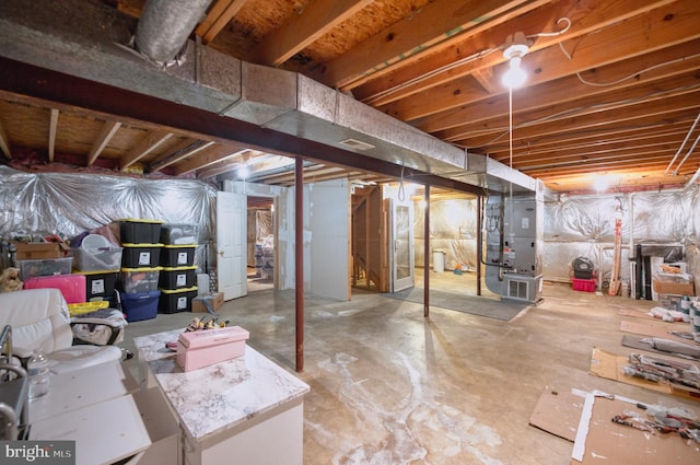 basement with heating unit