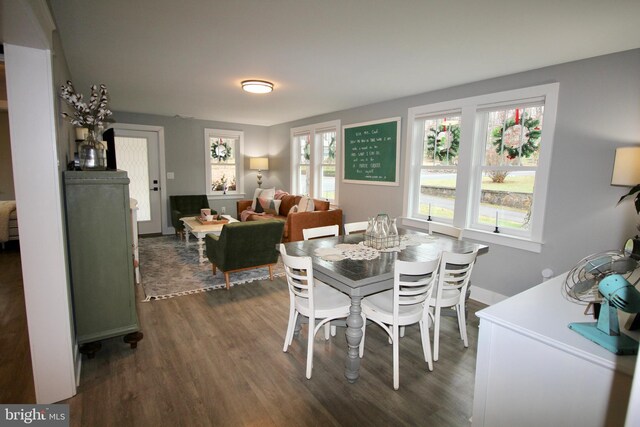 dining area with dark hardwood / wood-style floors