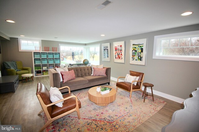 living room with hardwood / wood-style floors and plenty of natural light