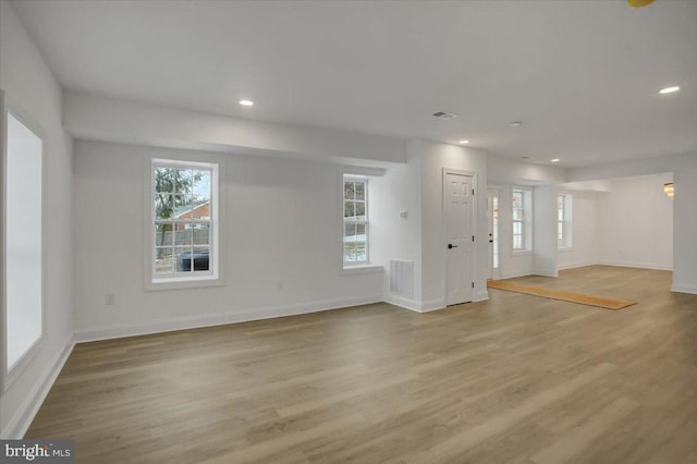 interior space with light hardwood / wood-style flooring