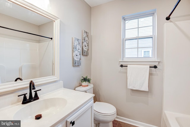 full bathroom with vanity, toilet, and shower / bathtub combination