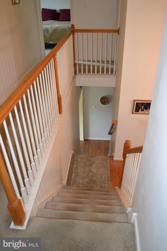 stairs with wood-type flooring