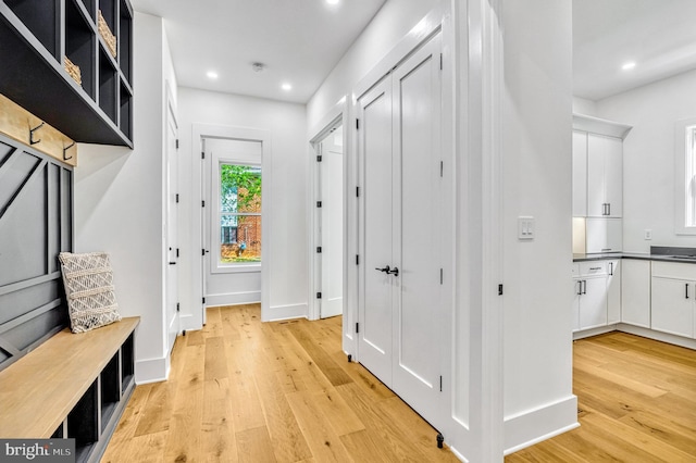 mudroom featuring light hardwood / wood-style floors