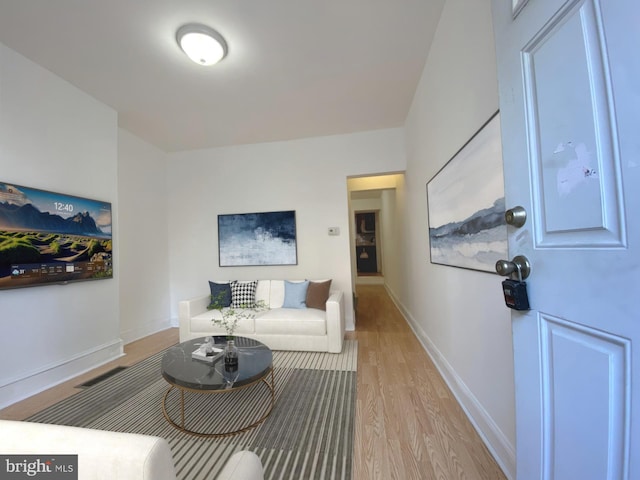 living room with light wood-type flooring