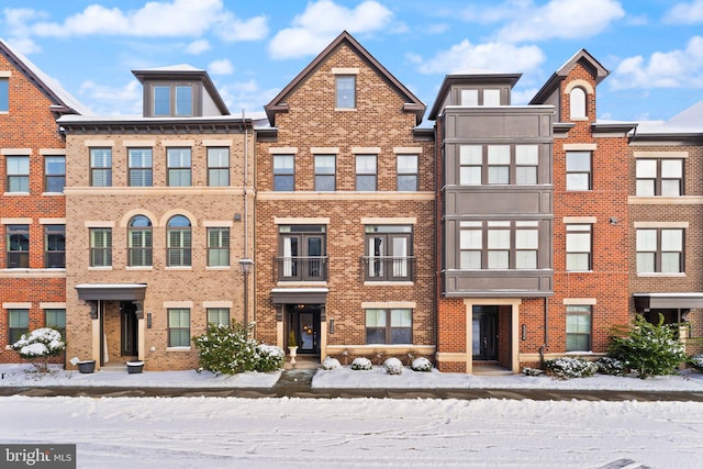 view of snow covered building