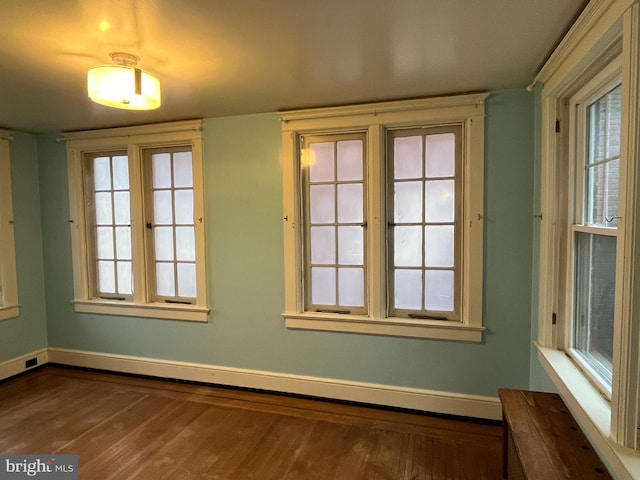 spare room featuring wood-type flooring and a wealth of natural light