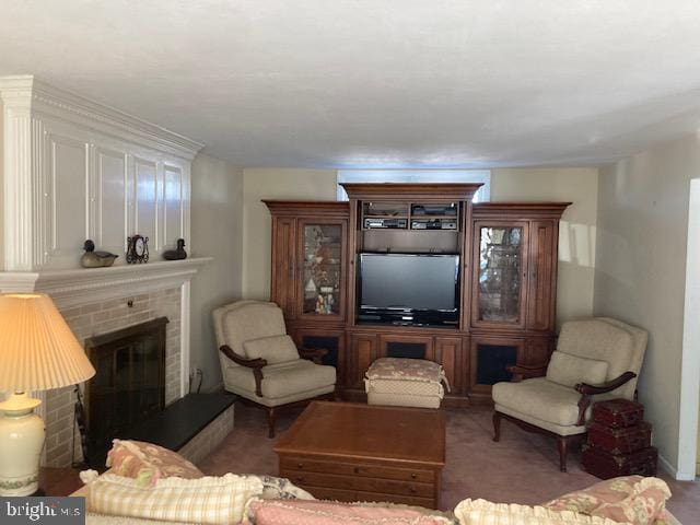 living room with a fireplace