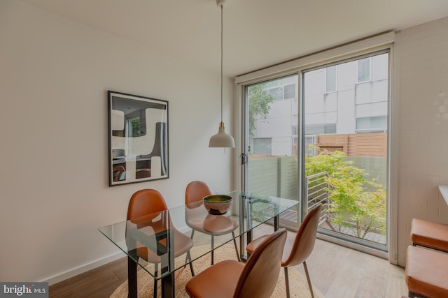 dining space featuring wood-type flooring