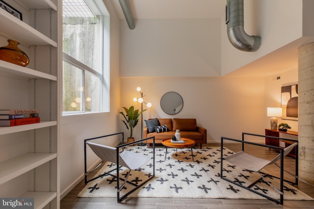 sitting room featuring hardwood / wood-style floors and a wealth of natural light