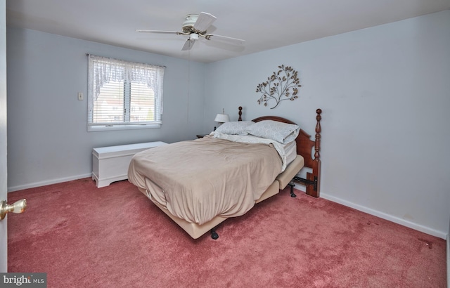 bedroom with ceiling fan and carpet floors