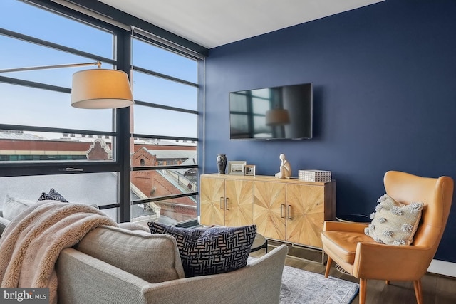 sitting room with plenty of natural light and hardwood / wood-style flooring