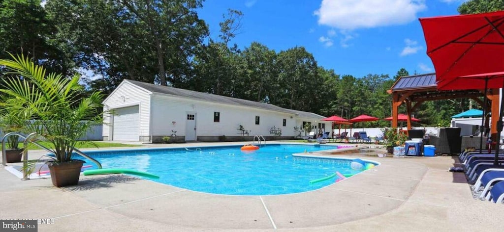 view of swimming pool with a patio