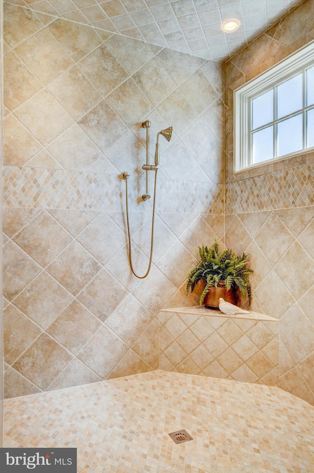 bathroom with a tile shower