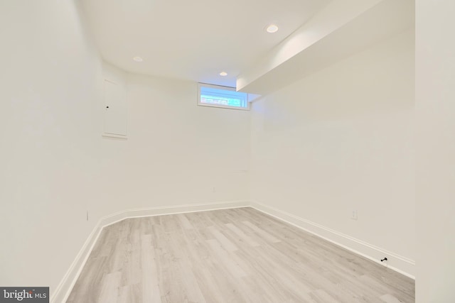 basement with light wood-type flooring