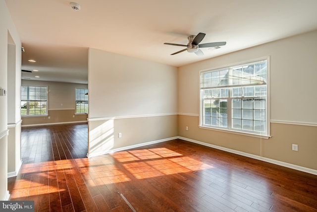 unfurnished room featuring hardwood / wood-style flooring and ceiling fan