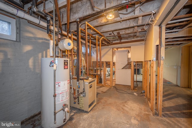 basement featuring water heater