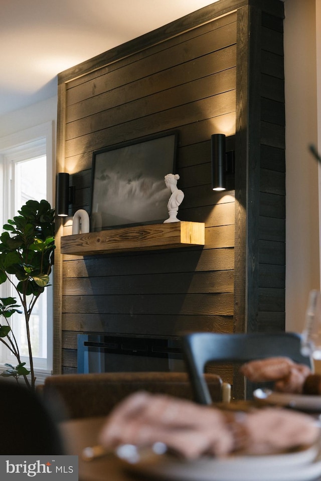 interior details featuring wood walls