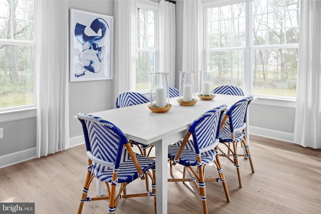 dining room with a wealth of natural light and light hardwood / wood-style flooring