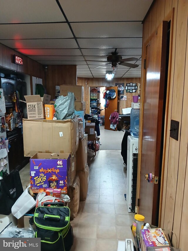 storage room featuring ceiling fan