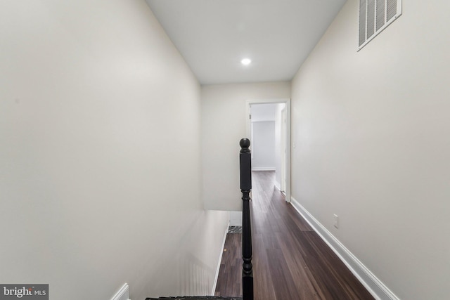 hallway featuring dark wood-type flooring