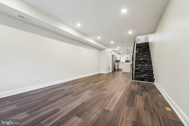 unfurnished living room with dark hardwood / wood-style flooring