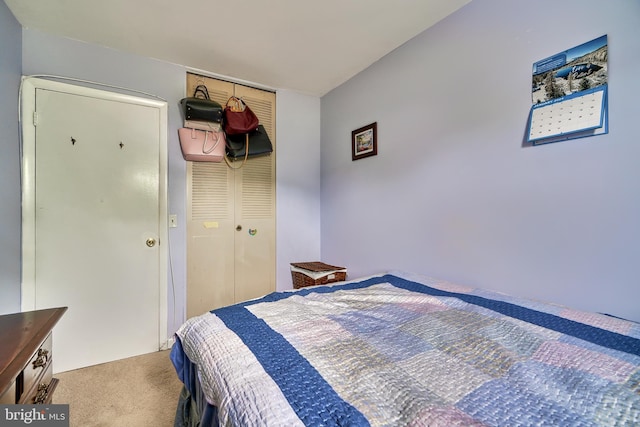 carpeted bedroom with a closet