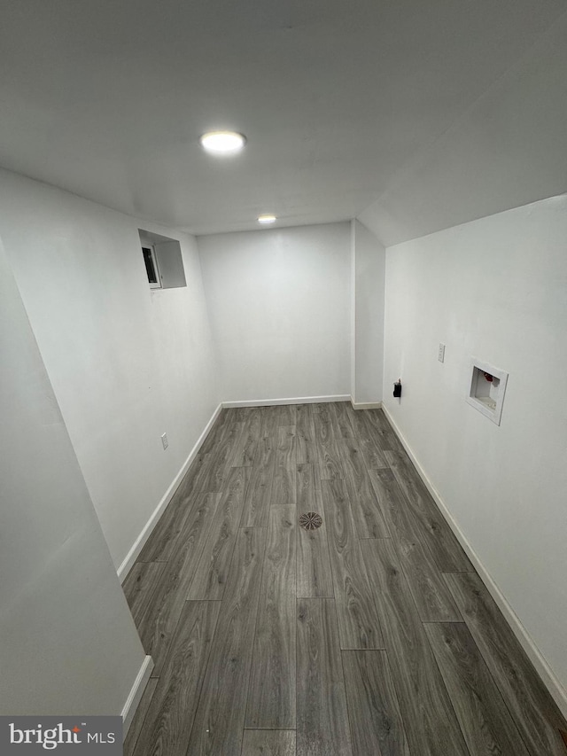 laundry room with hookup for a washing machine and dark hardwood / wood-style flooring