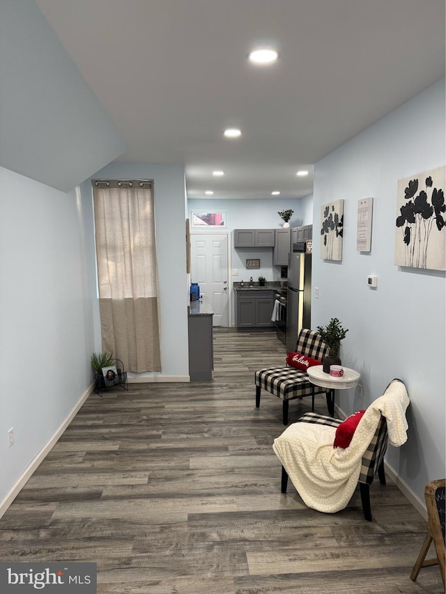 living area featuring dark wood-type flooring