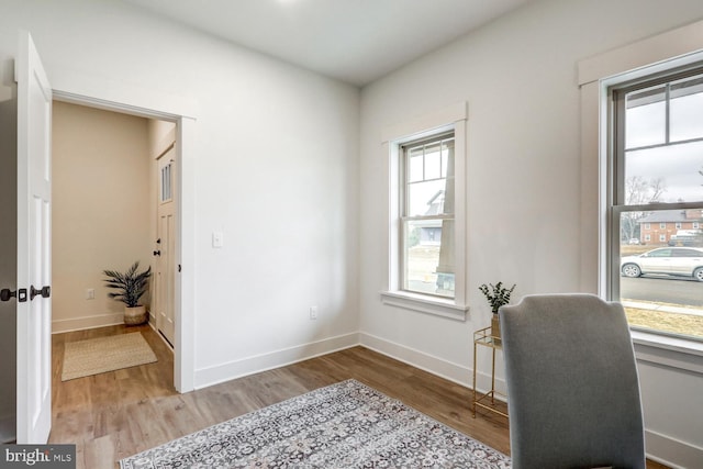 office with light hardwood / wood-style flooring