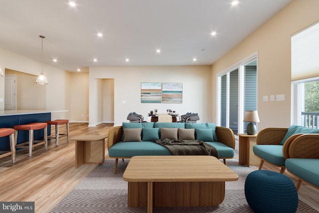 living room with light wood-type flooring