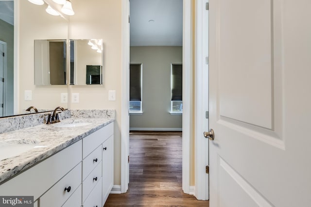 bathroom with vanity and wood-type flooring