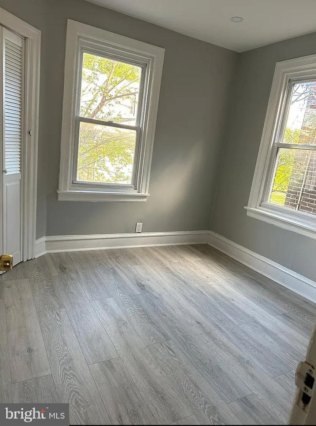 spare room with a healthy amount of sunlight and light hardwood / wood-style floors