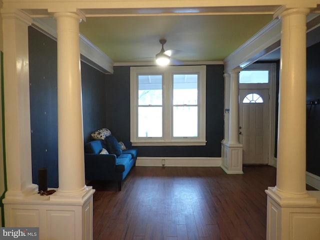 foyer entrance featuring dark hardwood / wood-style flooring and crown molding