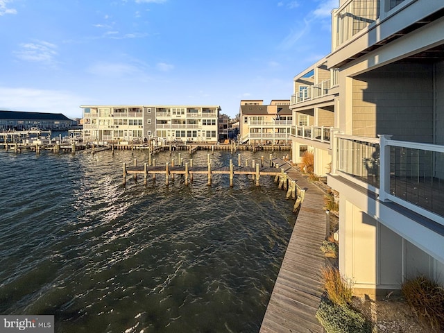 exterior space with a water view