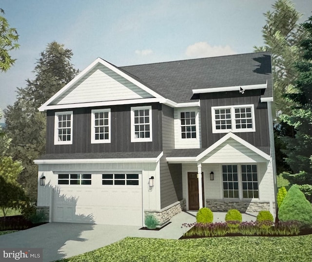 view of front facade featuring a porch and a garage