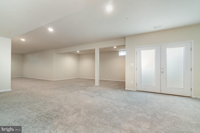 basement with light carpet