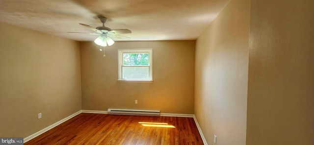 6130 Pine Knoll Dr, Harrisburg, PA 17111 - spare room with baseboard heating, ceiling fan, wood finished floors, and baseboards