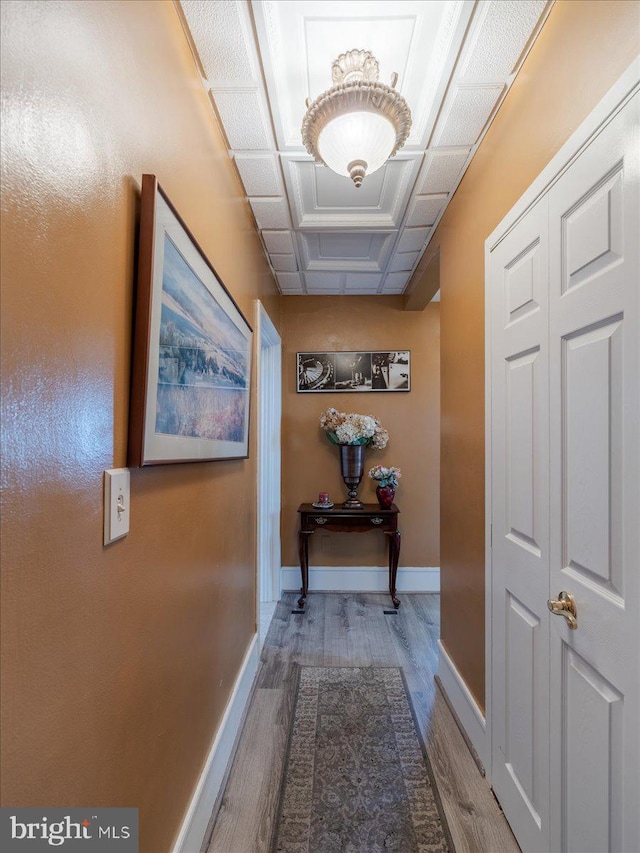 hallway with hardwood / wood-style floors