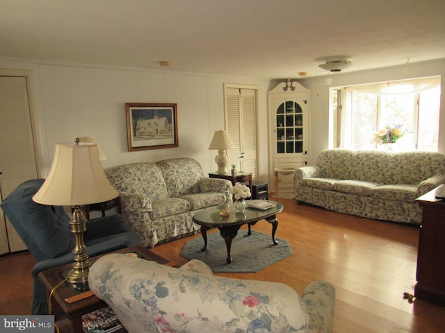 living room with hardwood / wood-style flooring