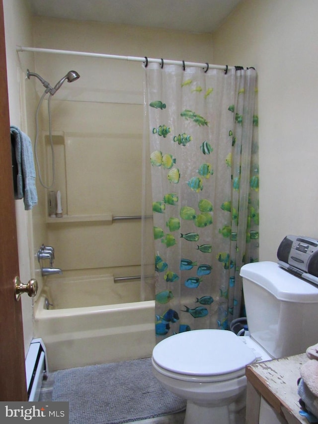 full bathroom featuring vanity, toilet, and shower / bath combo with shower curtain