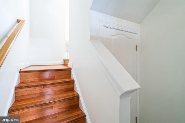 staircase featuring hardwood / wood-style flooring