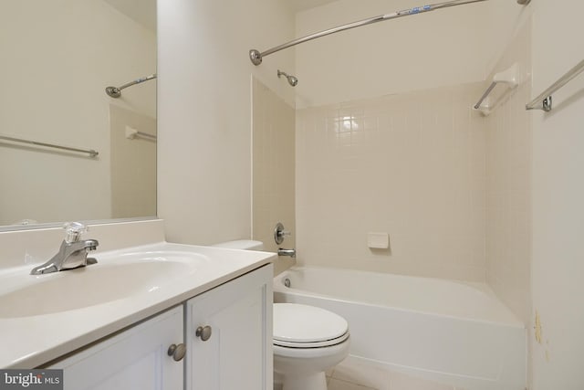 full bathroom with tile patterned flooring, vanity, toilet, and tiled shower / bath combo