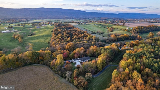 drone / aerial view featuring a mountain view