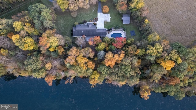 aerial view with a water view