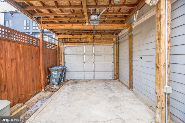 garage with a garage door opener