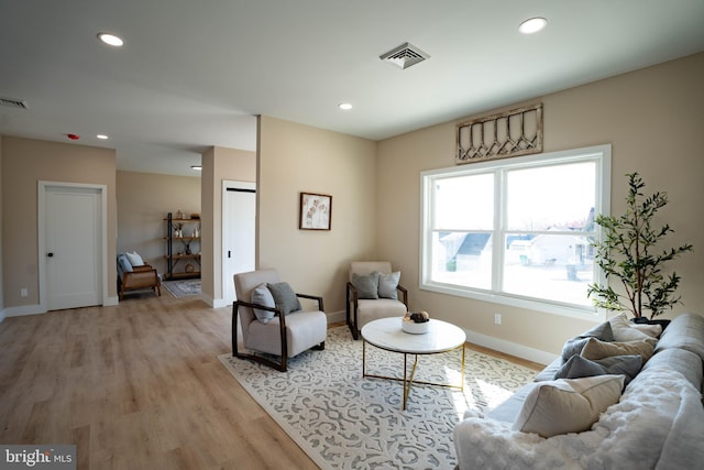 living room with light wood-type flooring